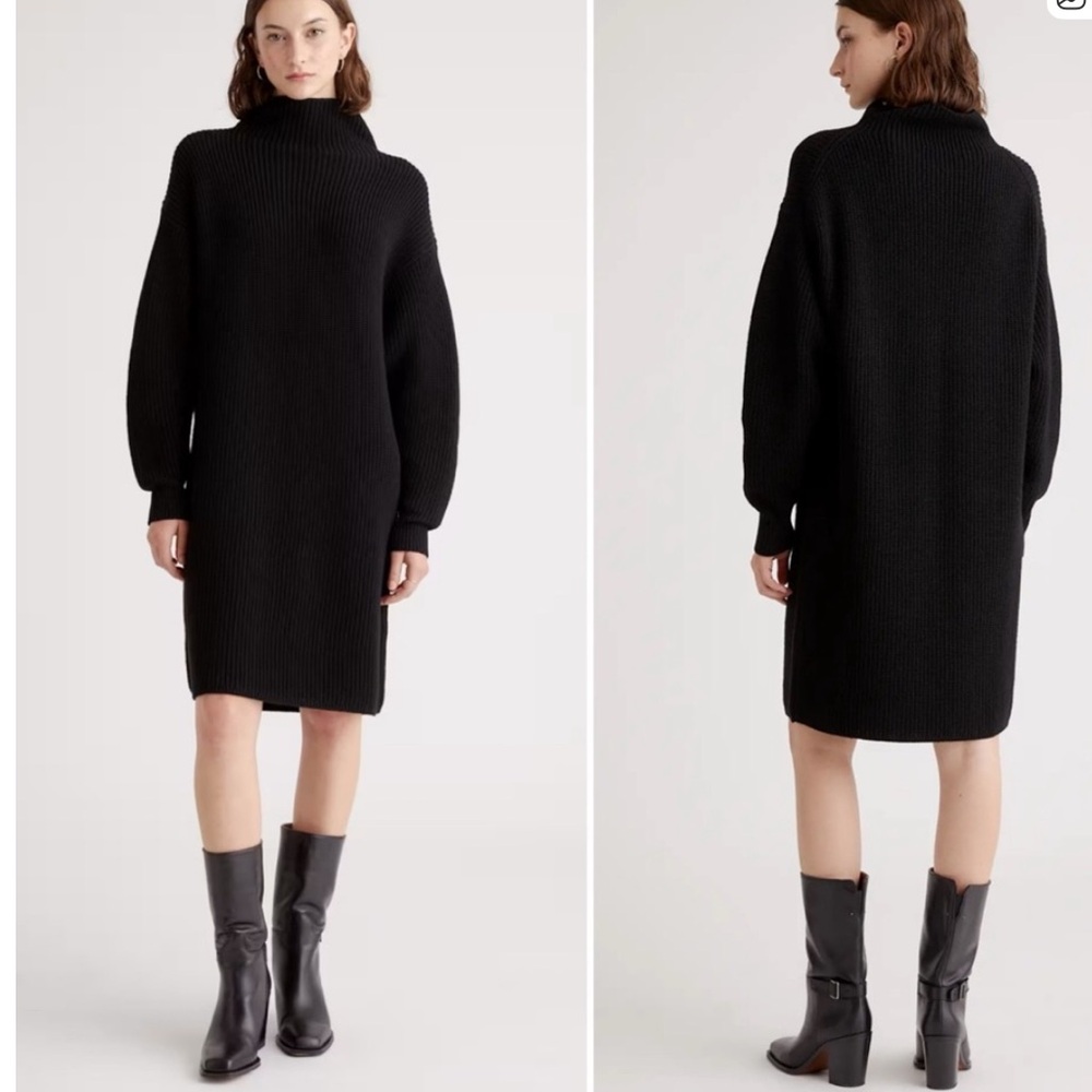 NWT QUINCE Australian Merino Wool Mock Neck Sweater Dress Black Small